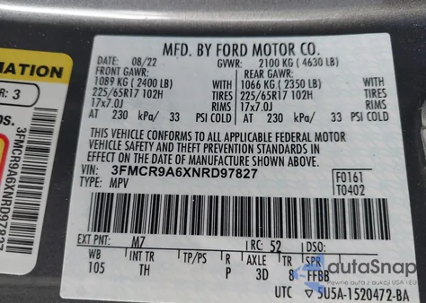 2022 Ford Bronco Sport из США, поврежденный, VIN 3FMCR9A6XNRD97827